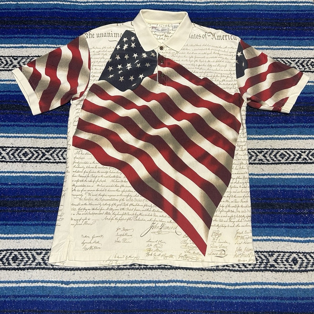 American Summer Clothing Co. Patriotic Flag Constitution AOP Polo Sz Large